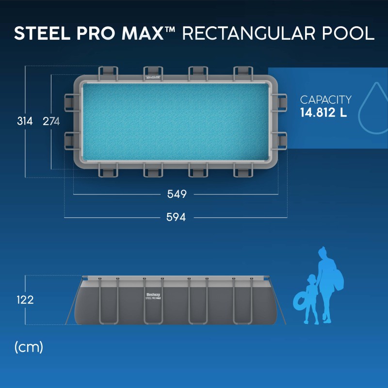 Piscine Tubulaire Rect. Bestway Steel Pro Max 549x274 Grise