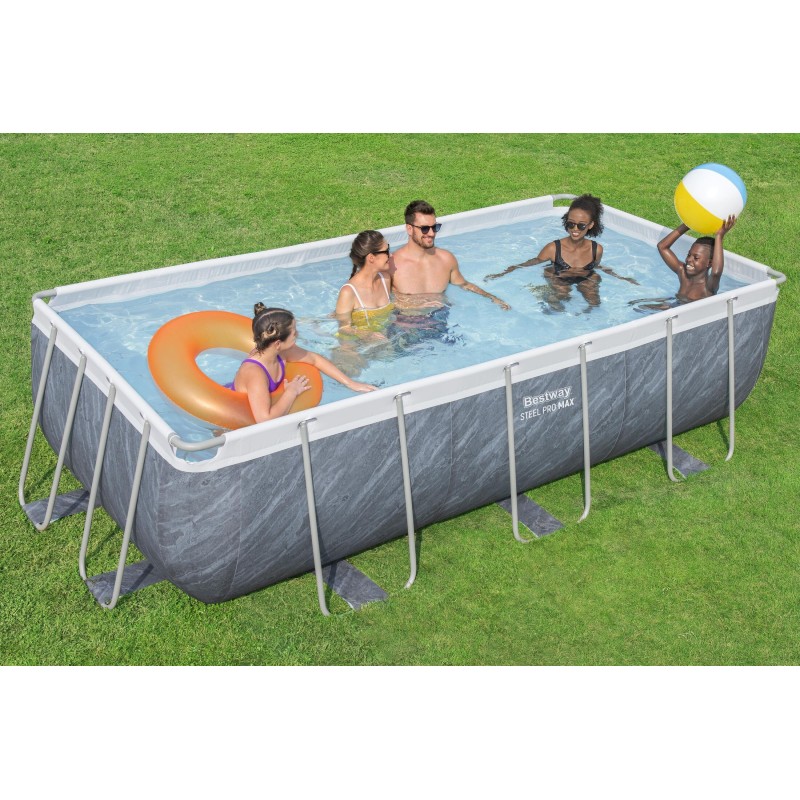 Piscine Tubulaire Rect. Bestway Steel Pro Max 404x201 Marbre