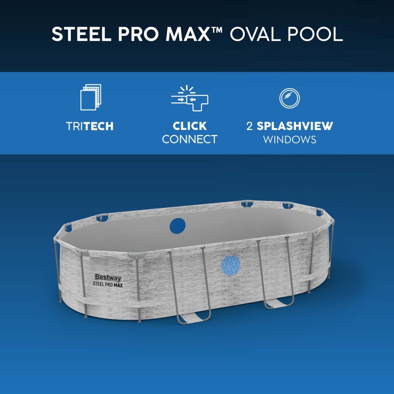 Piscine ovale Steel Pro MAX™  Splashview™ 427x250x100 cm – Bestway
