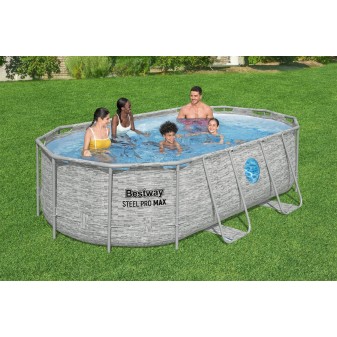 Piscine hors sol tubulaire ovale Bestway Steel Pro Max Splashview 427 x 250 x 100 cm décor pierres sans accessoires