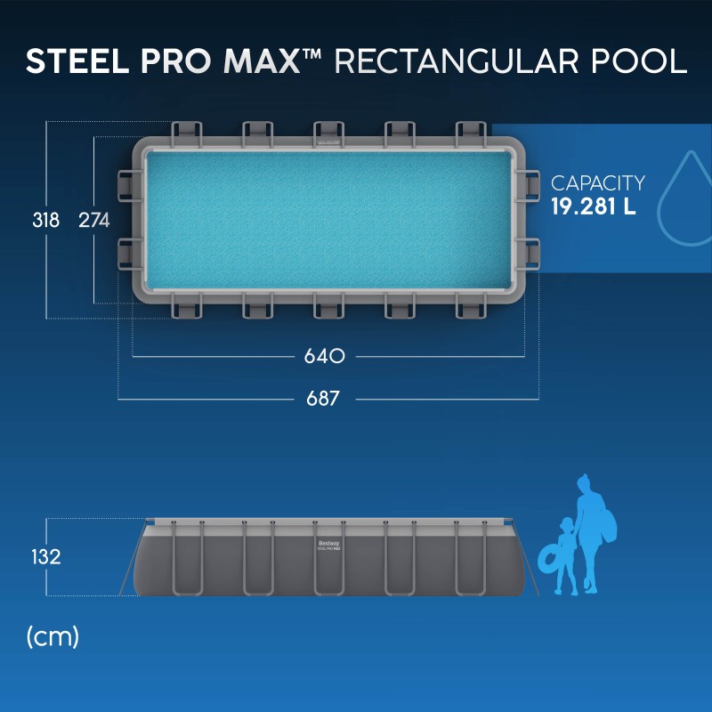 Piscine Tubulaire Rect. Bestway Steel Pro Max 640x274 Grise