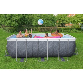 Piscine hors sol rectangle Power Steel 412 x 201 x 122 cm décor marbre