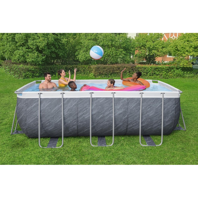 Piscine hors sol rectangle Power Steel 412 x 201 x 122 cm décor marbre