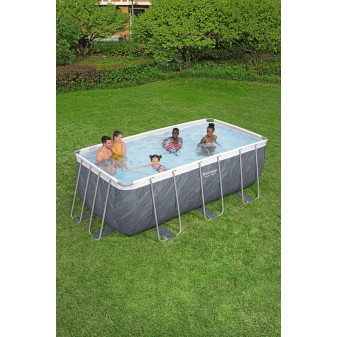 Piscine hors sol rectangle Power Steel 412 x 201 x 122 cm décor marbre