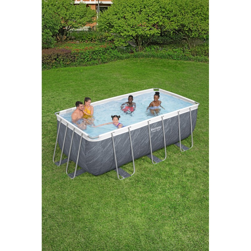 Piscine hors sol rectangle Power Steel 412 x 201 x 122 cm décor marbre