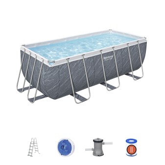 Piscine hors sol rectangle Power Steel 412 x 201 x 122 cm décor marbre