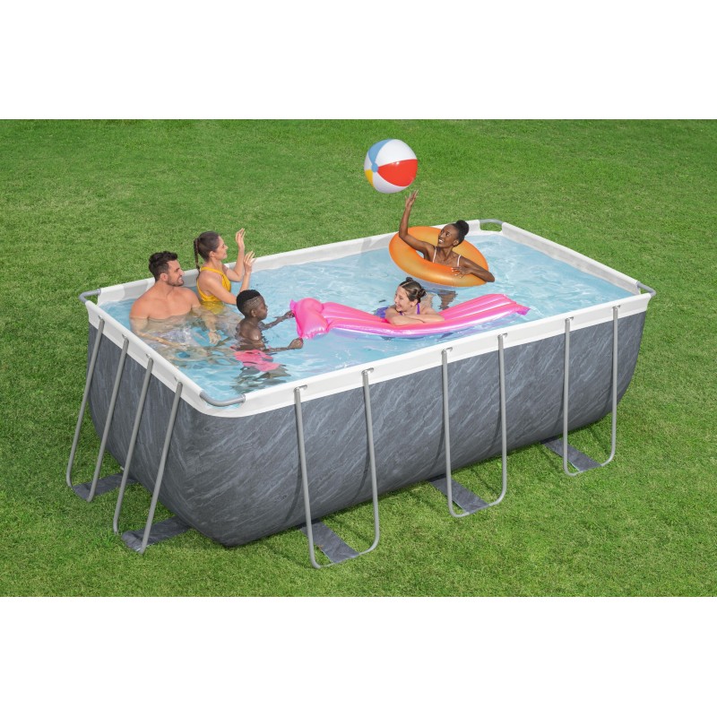 Piscine hors sol rectangle Power Steel 412 x 201 x 122 cm décor marbre