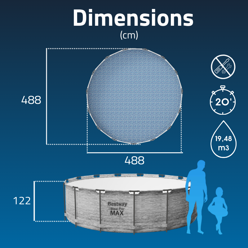 Piscine hors sol ronde Steel Pro Max 488 x 122 cm décor pierres