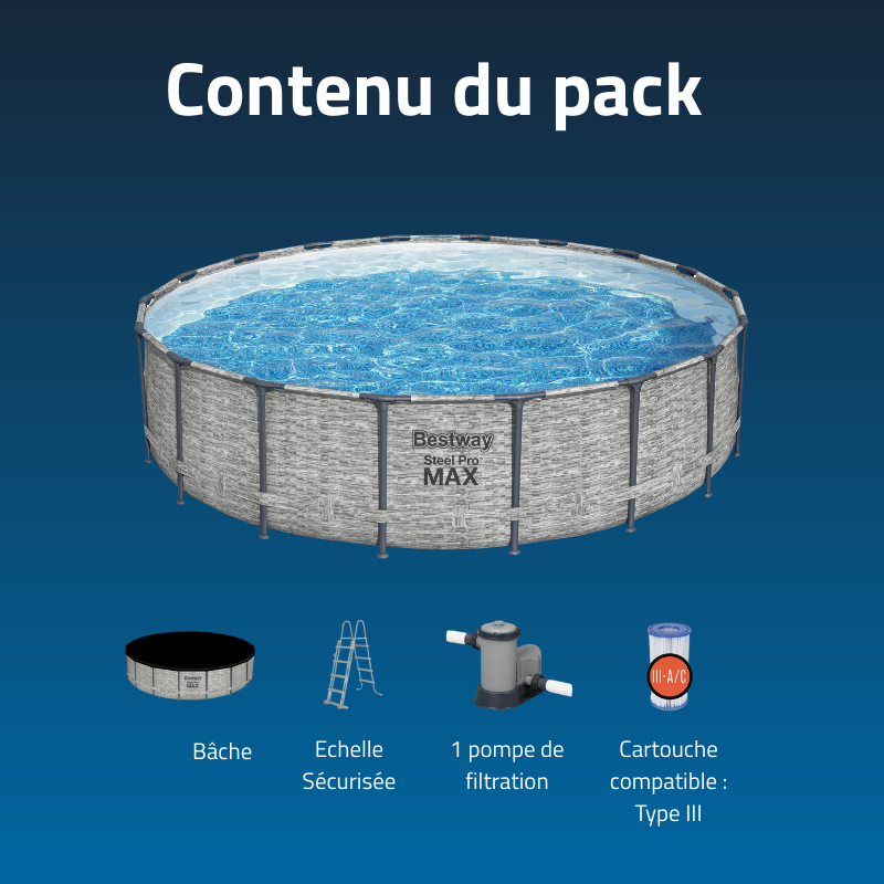 Piscine hors sol ronde Steel Pro Max 549 x 122 cm décor pierres