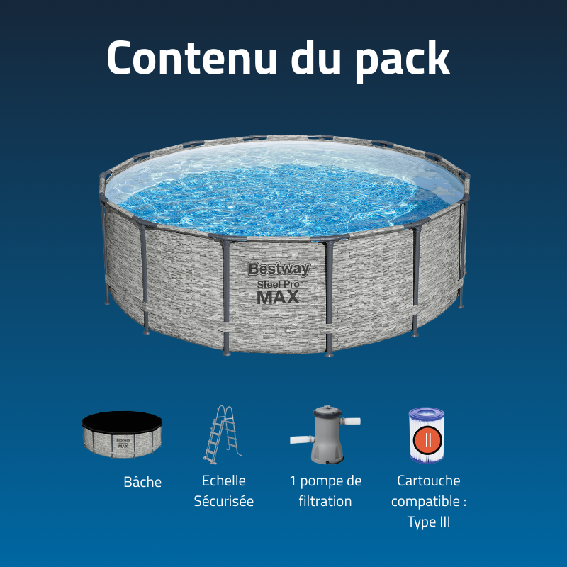 Piscine Tubulaire Ronde Bestway Steel Pro Max 427x122 Pierres