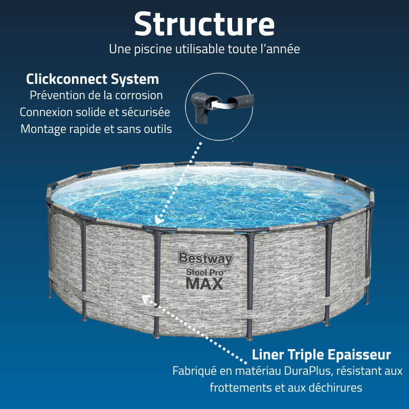 Piscine Tubulaire Ronde Bestway Steel Pro Max 427x122 Pierres