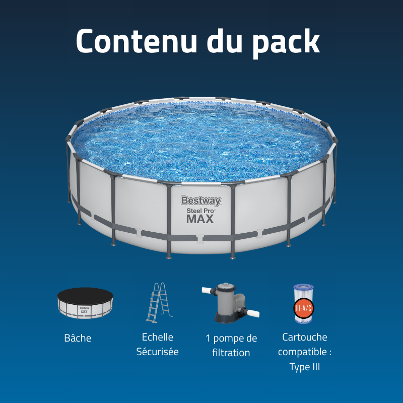 Piscine Tubulaire Ronde Bestway Steel Pro Max 488x122 Grise