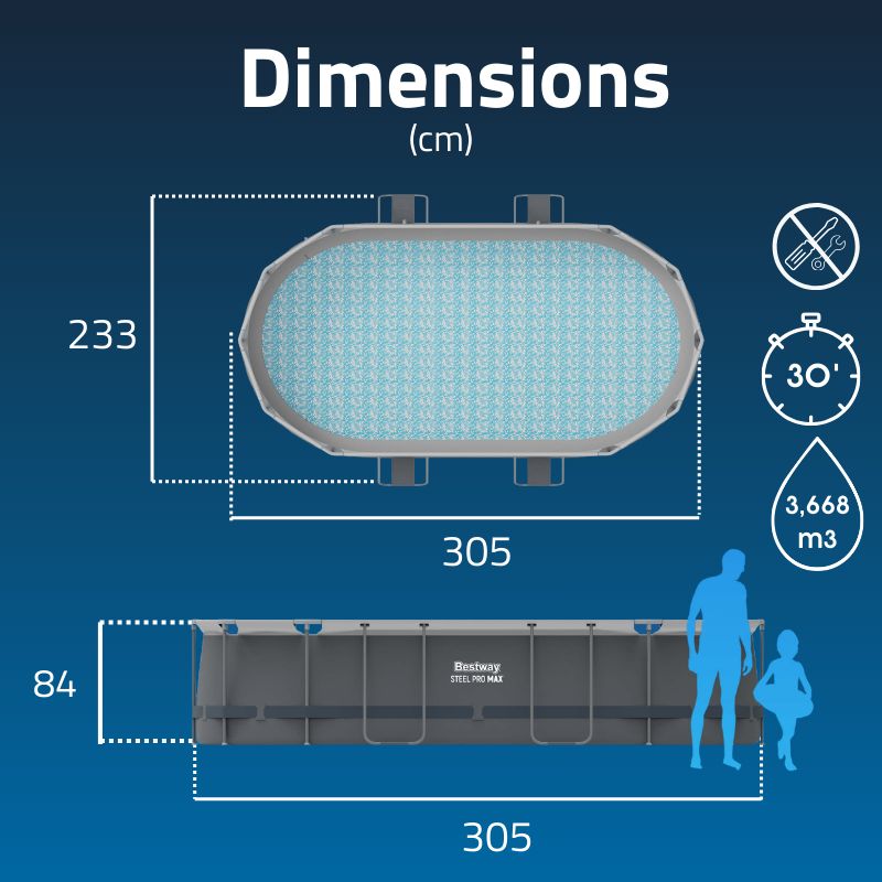 Piscine Tubulaire Ovale Bestway Steel Pro Max 305x200 Grise