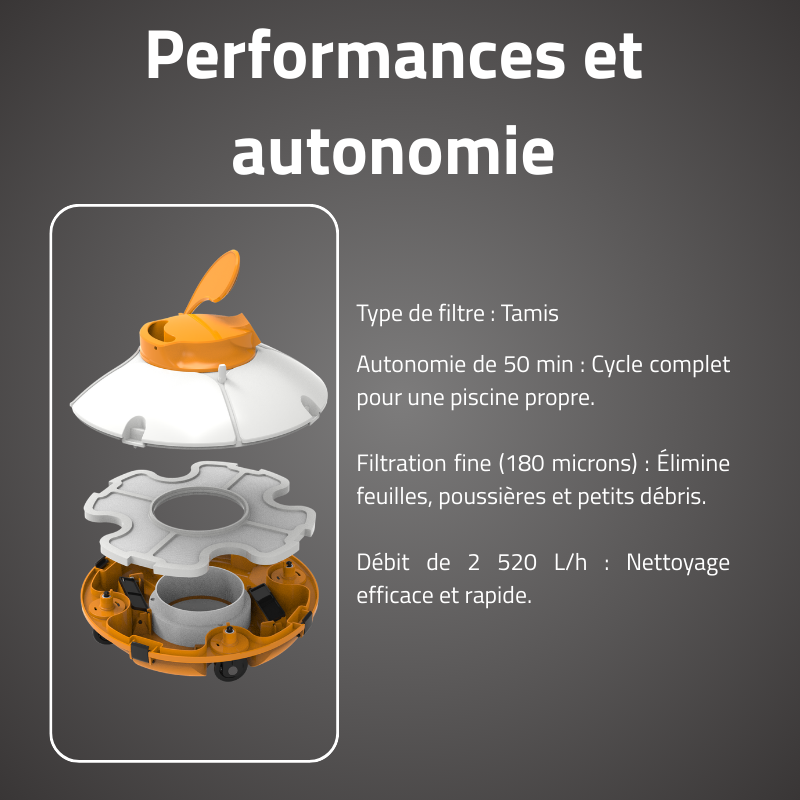 Robot piscine Frisbee orange - fond plat - 5x3 m max