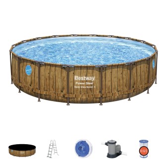 Piscine hors sol ronde Power Steel Swim Vista 549 x 122 cm motif bois