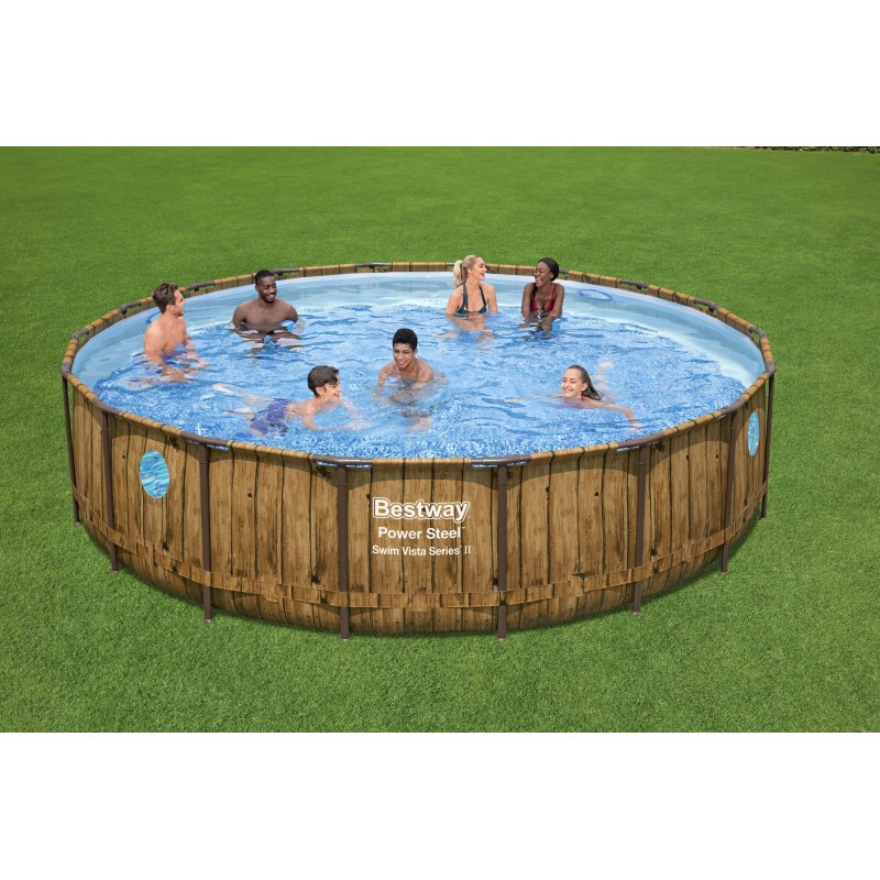 Piscine hors sol ronde Power Steel Swim Vista 549 x 122 cm motif bois