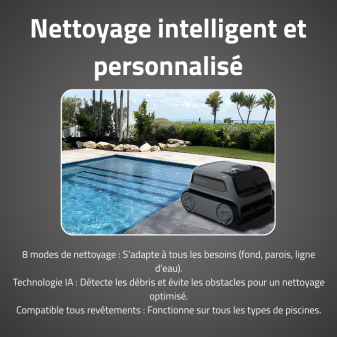 Robot piscine sans fil Atlas Vision nettoyage fond parois et ligne d'eau 200m² max