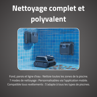 Robot piscine sans fil Orion nettoyage fond, parois, ligne d’eau 200m² max