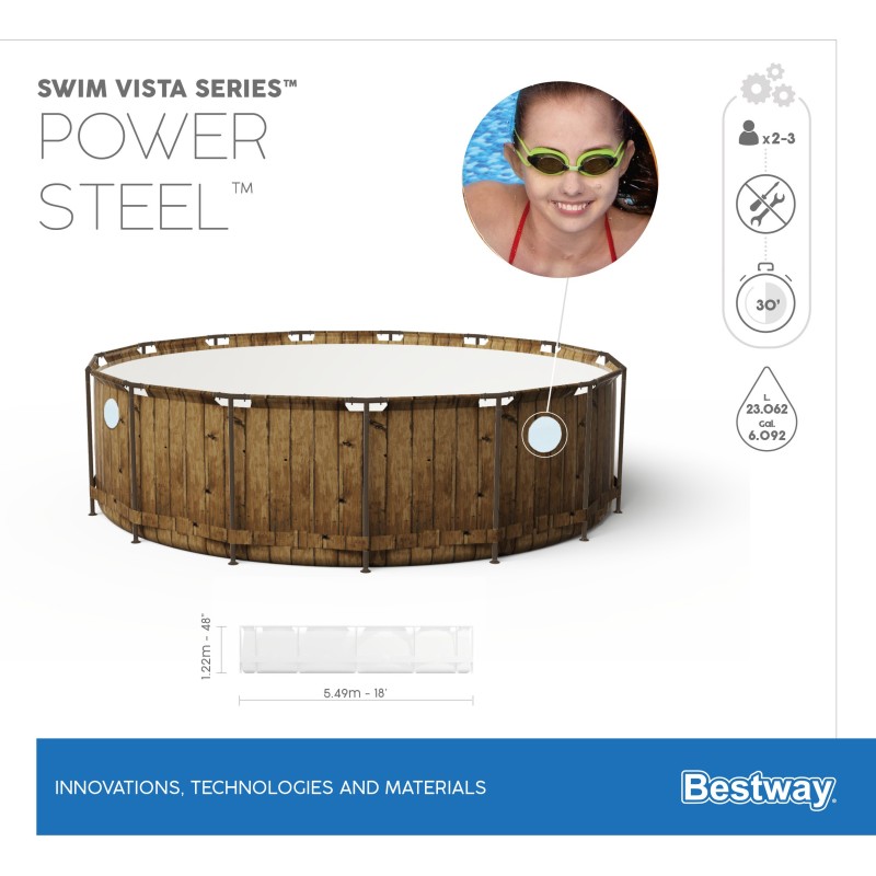 Piscine hors sol ronde Power Steel Swim Vista 549 x 122 cm motif bois