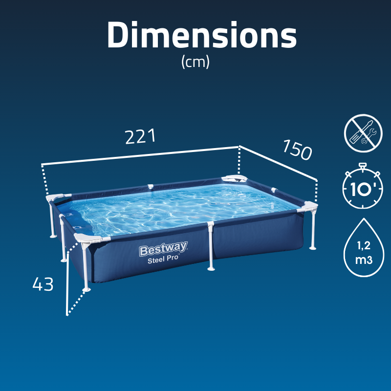 Piscine Tubulaire Rect. Bestway Steel Pro 221x150 Bleue
