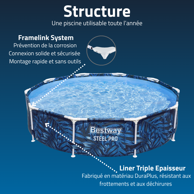 Piscine Tubulaire Ronde Bestway Steel Pro 305x66 Tropical