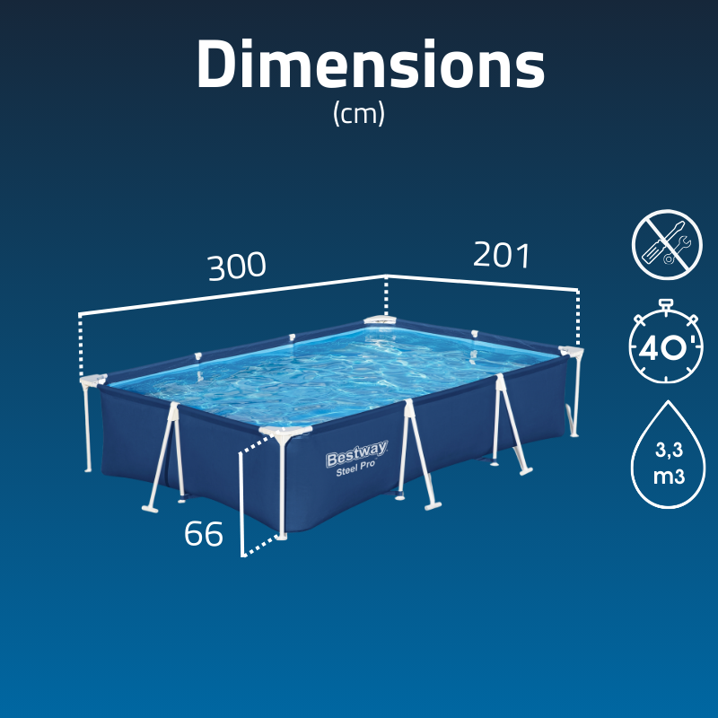 Piscine Tubulaire Rect. Bestway Steel Pro 300x201 Bleue