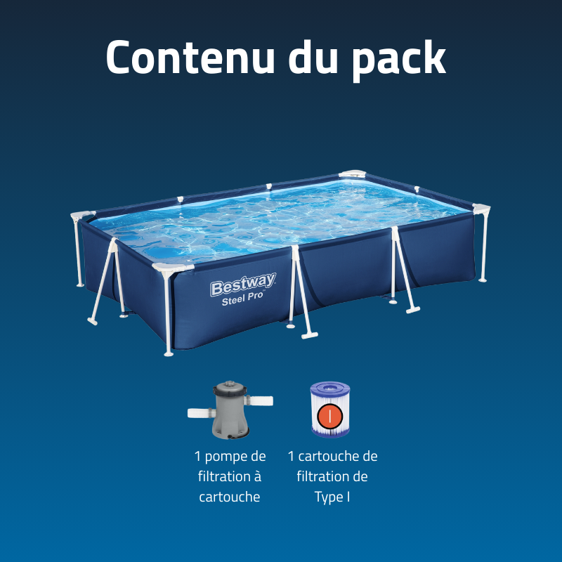 Piscine Tubulaire Rect. Bestway Steel Pro 300x201 Bleue