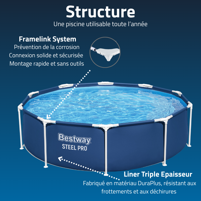 Piscine Tubulaire Ronde Bestway Steel Pro 305x76 Bleue