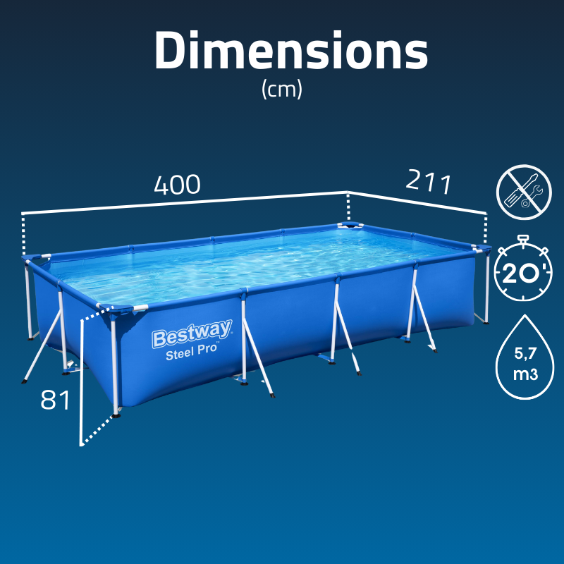 Piscine Tubulaire Rect. Bestway Steel Pro 400x211 Bleue