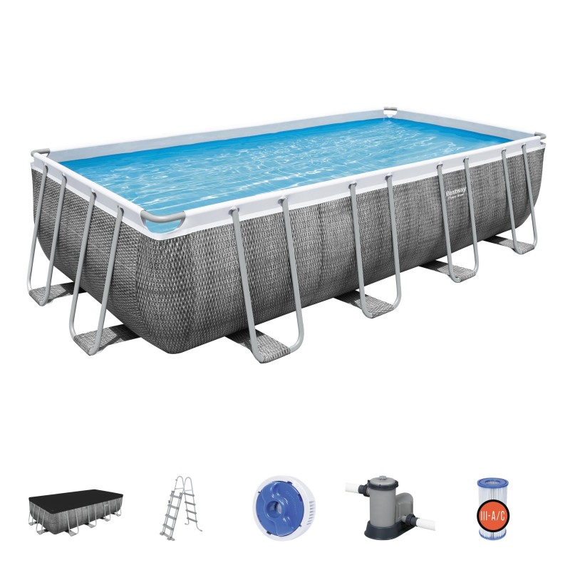 Piscine hors sol rectangle Power Steel 549 x 274 x 122 cm rotin gris