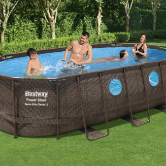Piscine hors sol tubulaire ovale Bestway Power Steel Swim Vista 549 x 274 x 122 cm décor rotin