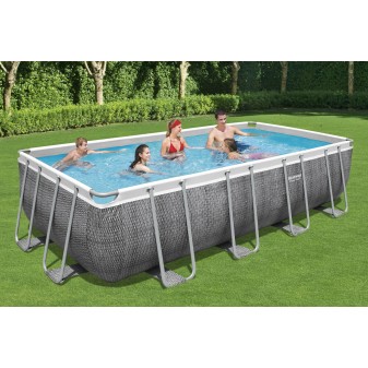 Piscine hors sol - Rectangulaire - Power Steel - Effet Rotin gris 549 x 274 x 122 cm