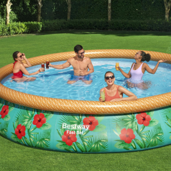 Piscine gonflable ronde Bestway Fast Set 457 x 84 cm décor tropical