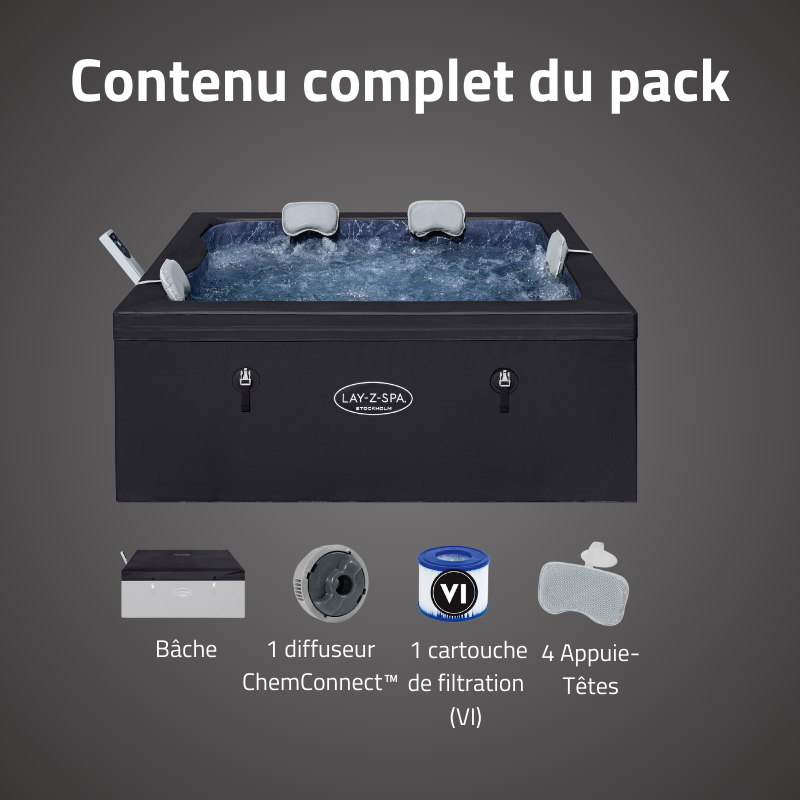 Spa semi-rigide carré Lay-Z-Spa Stockholm AirJet 4-6 personnes WIFI Bestway Spa semi-rigide carré Lay-Z-Spa Stockholm AirJet 4-6 personnes WIFI Bestway