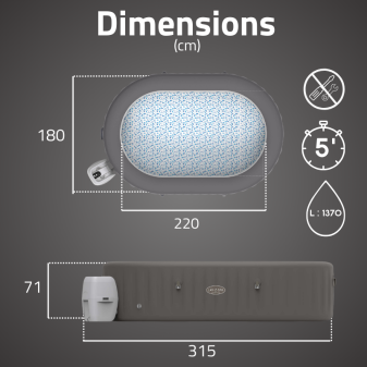Spa gonflable ovale Lay-Z-Spa Mauritius AirJet 5-7 personnes WIFI Bestway