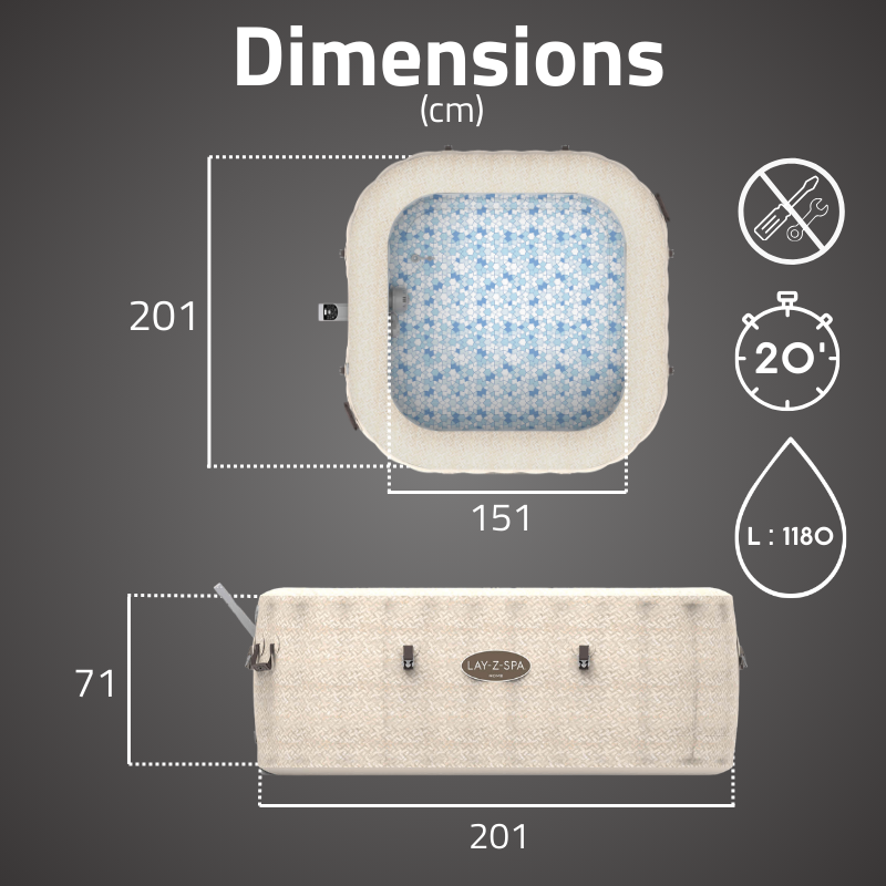 Spa gonflable carré Lay-Z-Spa Rome Smart AirJet EnergySense 5-7 personnes WIFI Bestway