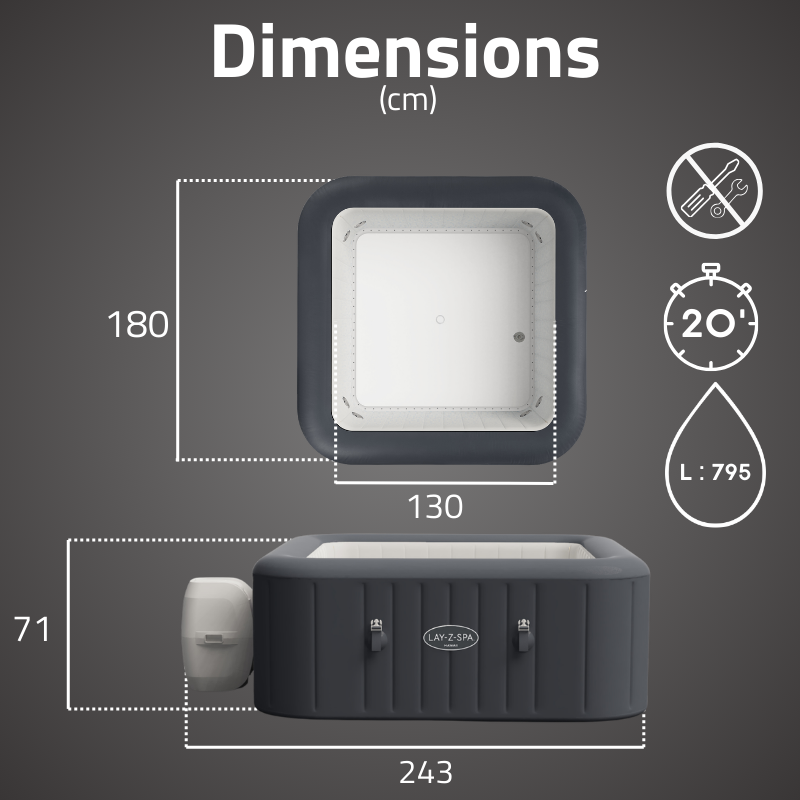 Spa gonflable carré Lay-Z-Spa Hawaii Hydrojet Pro 4-6 personnes