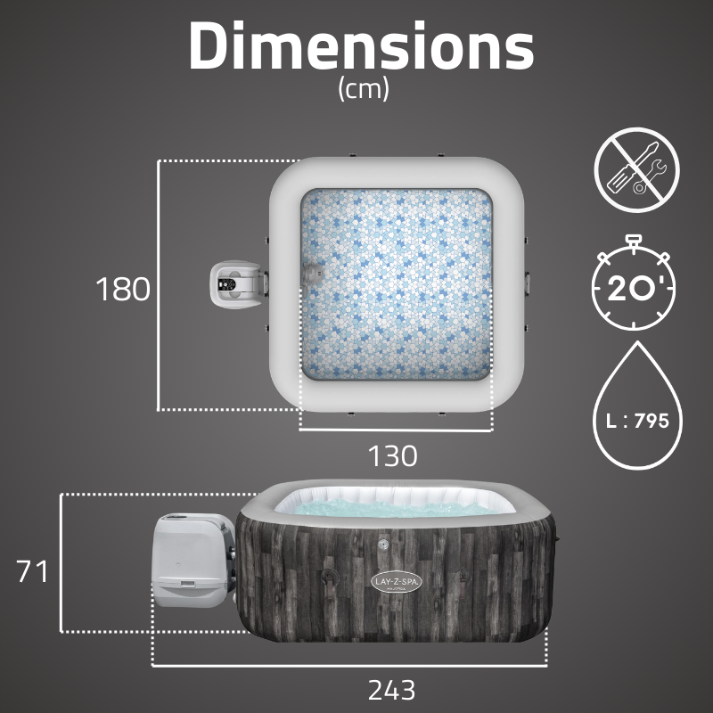 Spa gonflable carré 4-6 places Lay-Z-Spa Majorca Hydrojet