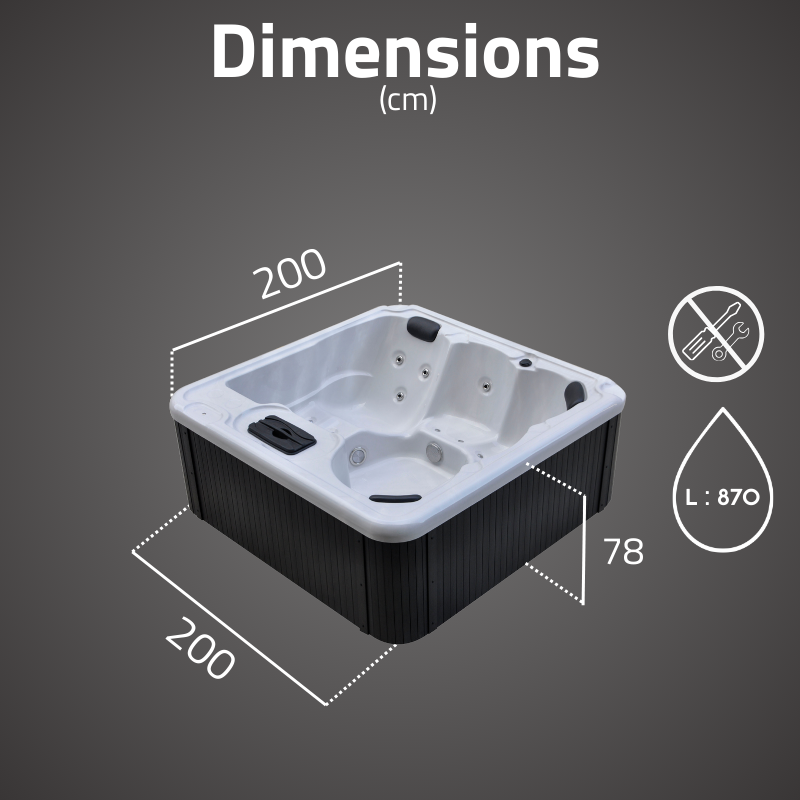 Spa acrylique rectangulaire 5 places  200 x 200 x 78 cm
