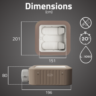 Spa gonflable carré Lay-Z-Spa Palma Hydrojet Pro 5-7 personnes