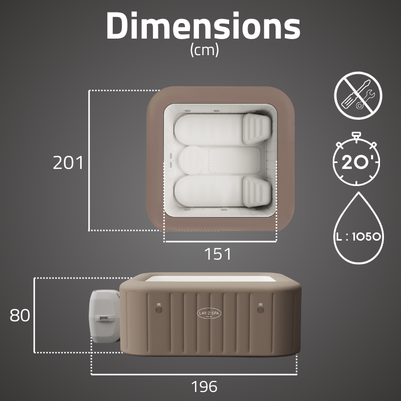 Spa gonflable carré Lay-Z-Spa Palma Hydrojet Pro 5-7 personnes