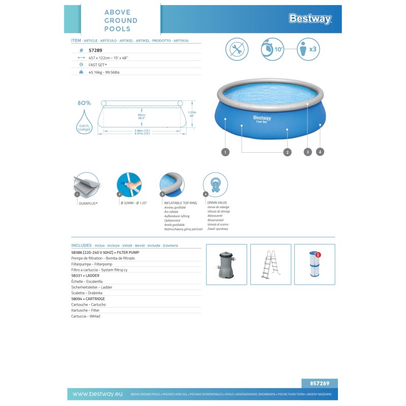 Piscine autoportante Fast Set ronde 457 x 122 cm avec accessoires