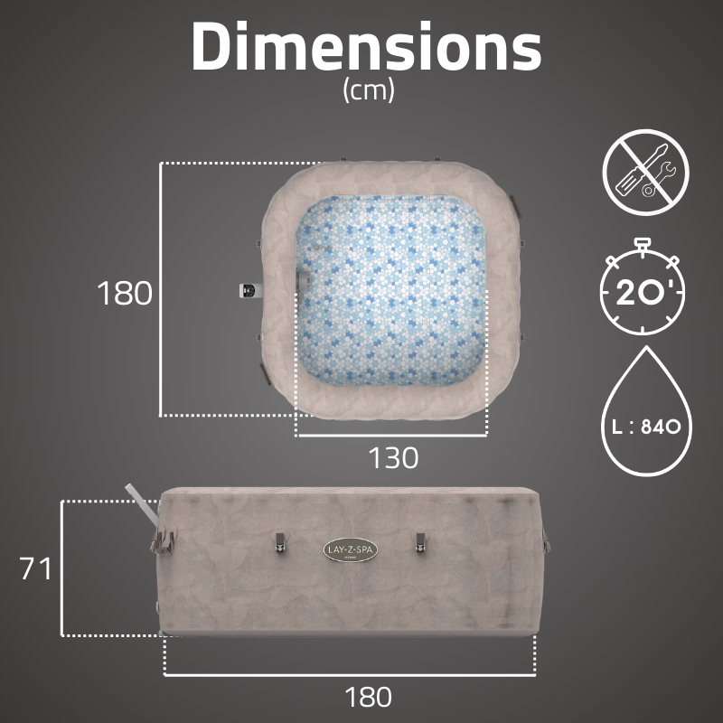 Spa gonflable carré Lay-Z-Spa Rome Smart AirJet EnergySense 4-6 places WIFI Bestway