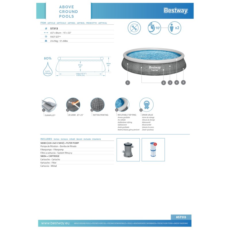 Piscine autoportante Fast Set ronde rotin 457 x 84 cm avec filtre