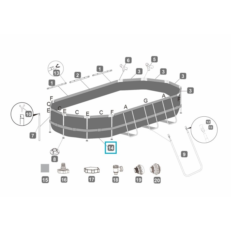 Liner avec anneau plastique pour piscine Power Steel ovale - 610 x 366 x 122 cm