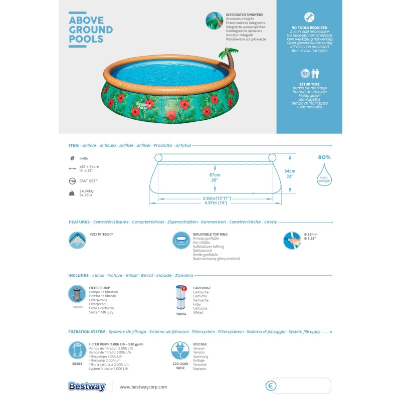 Piscine autoportante Fast Set ronde 457 x 84 cm avec filtration