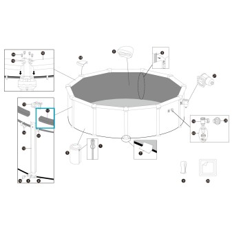 Rail supérieur en PVC pour piscine Hydrium ronde - 5,49 m x 1,32 m