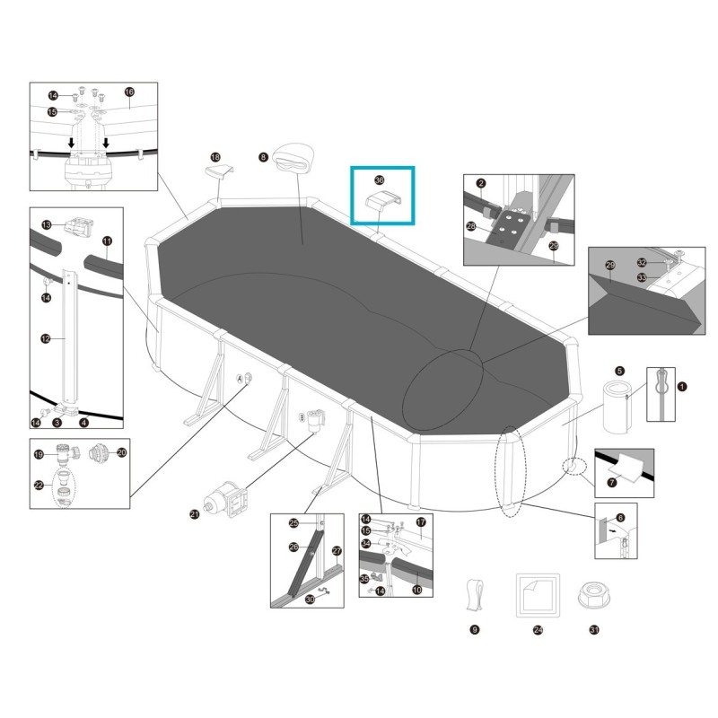 Joint latéral supérieur pour piscine ovale Hydrium - 7,32 m x 3,66 m x 1,32 m