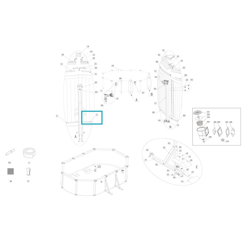 Rail inférieur pour piscine ovale Hydrium - 5,00 x 3,66 x 1,22 m