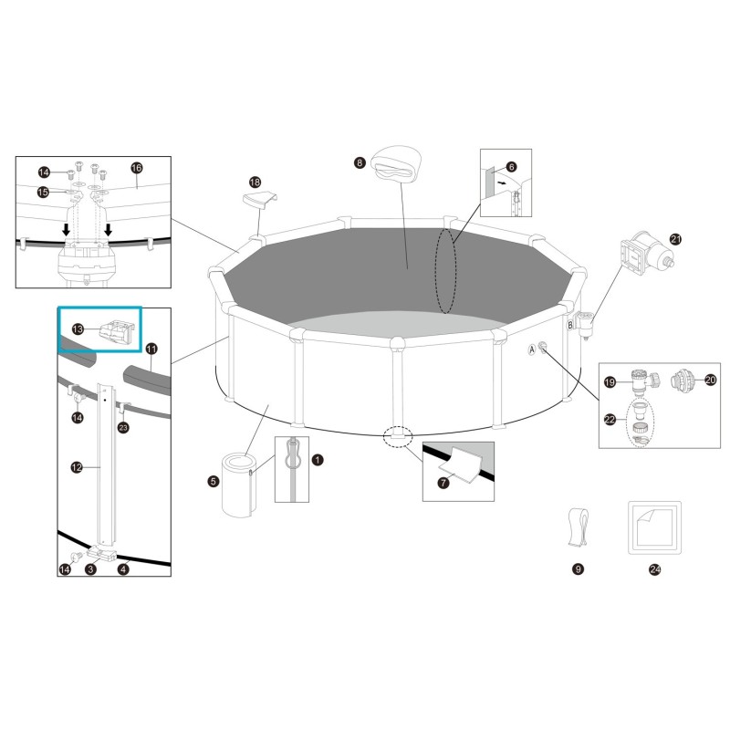 Connecteur supérieur en plastique pour piscine Hydrium ronde - 4,57 m x 1,22 m
